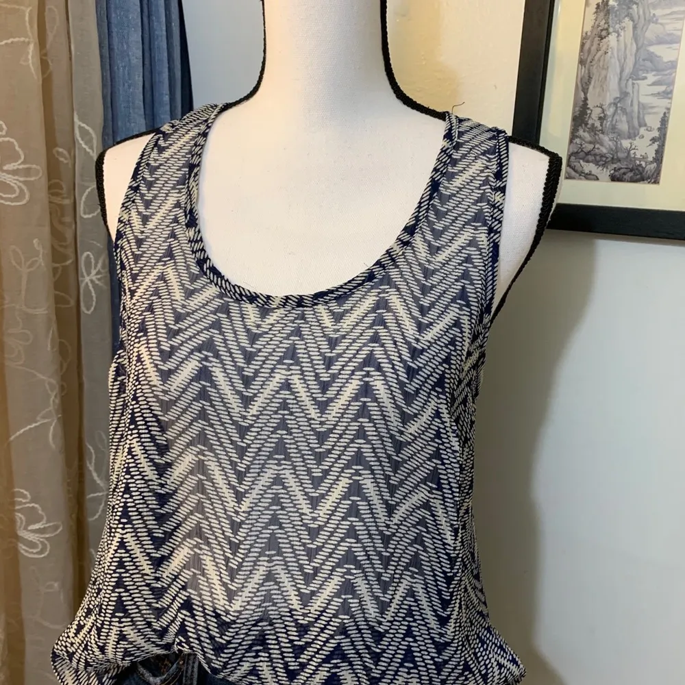 Olsenboye Blue Printed Sheer Tank Top - Image 2