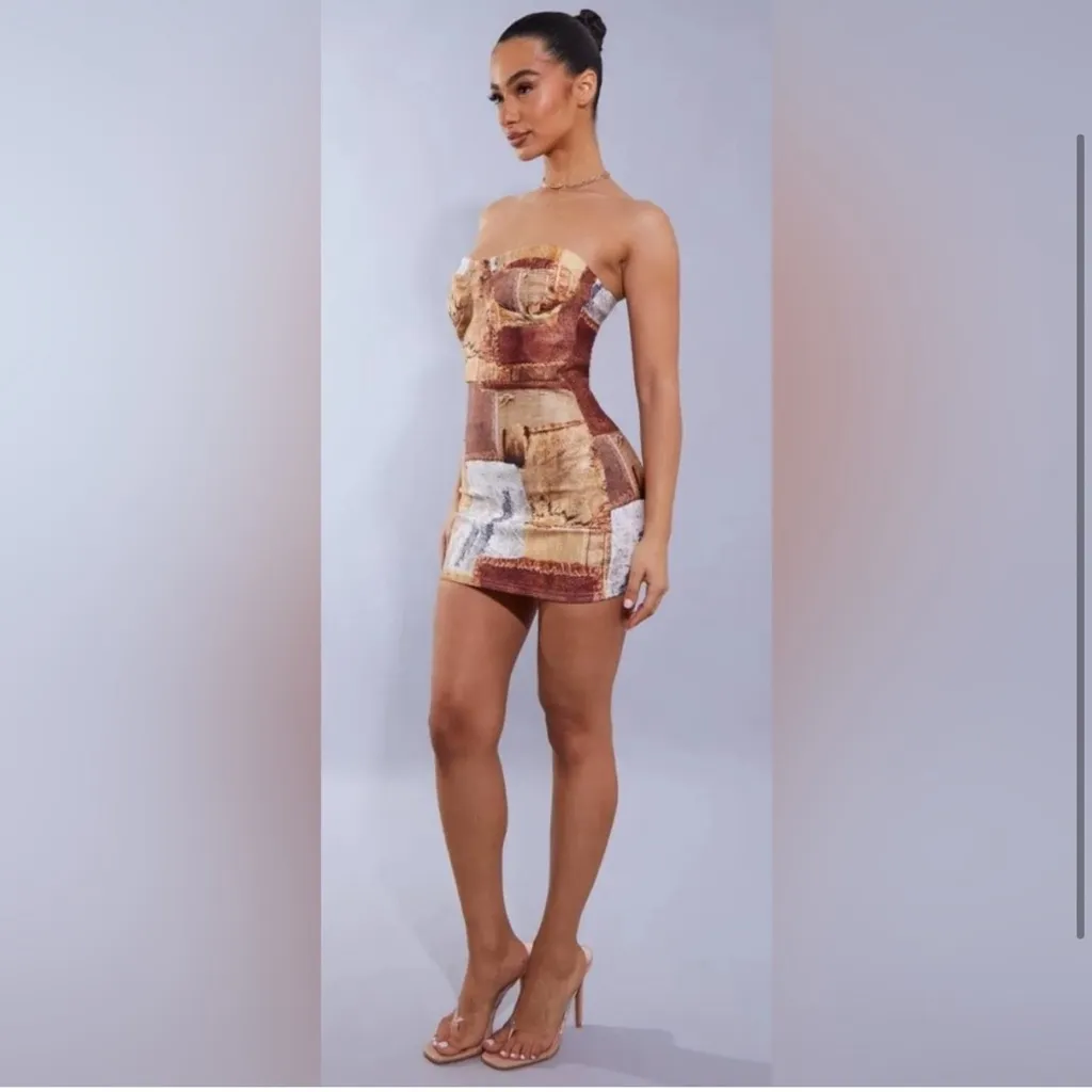 NWT Patchwork Strapless Mini Dress - Image 3
