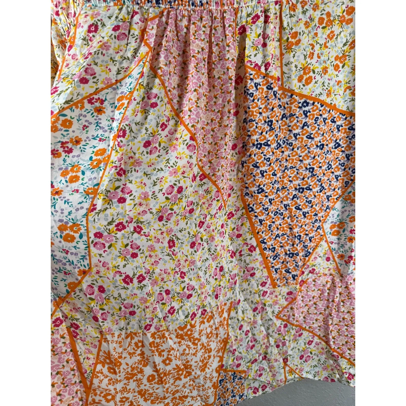 Rose + Olive Womens Floral Button Up Top Sz 2X Comfort Casual Boho V Neck Orange - Image 3