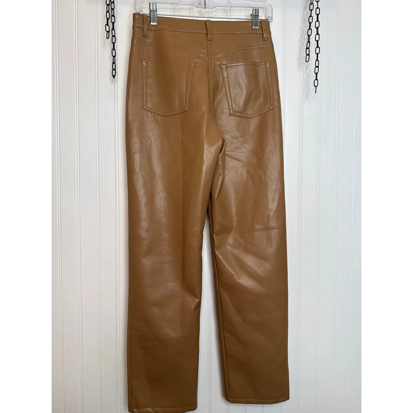 ARITZIA Wilfred Saville Melina Vegan Leather Pants Saville Beige High Waist Sz 4 - Image 4