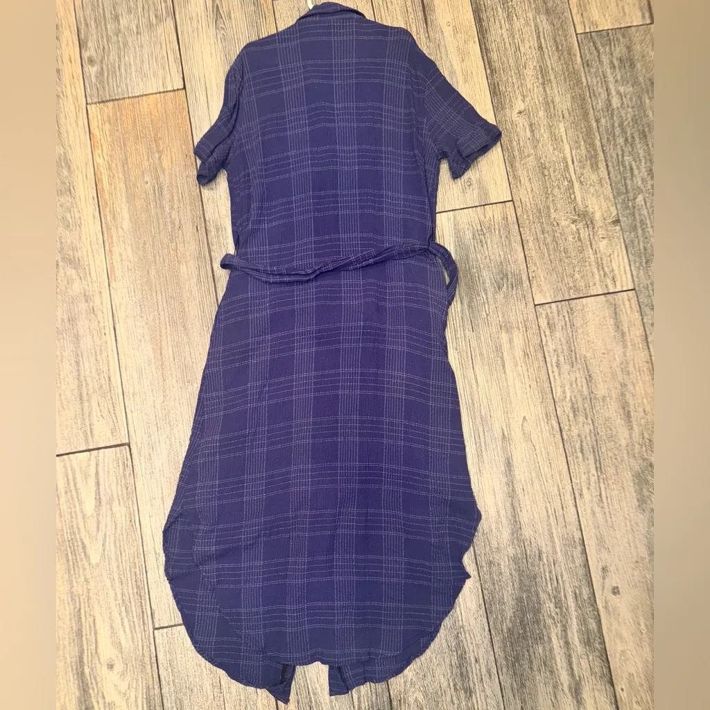 Anthropologie Maeve Blue Aria Plaid Textured Midi Dress Shirtdress Chic
Xsmall - Image 3