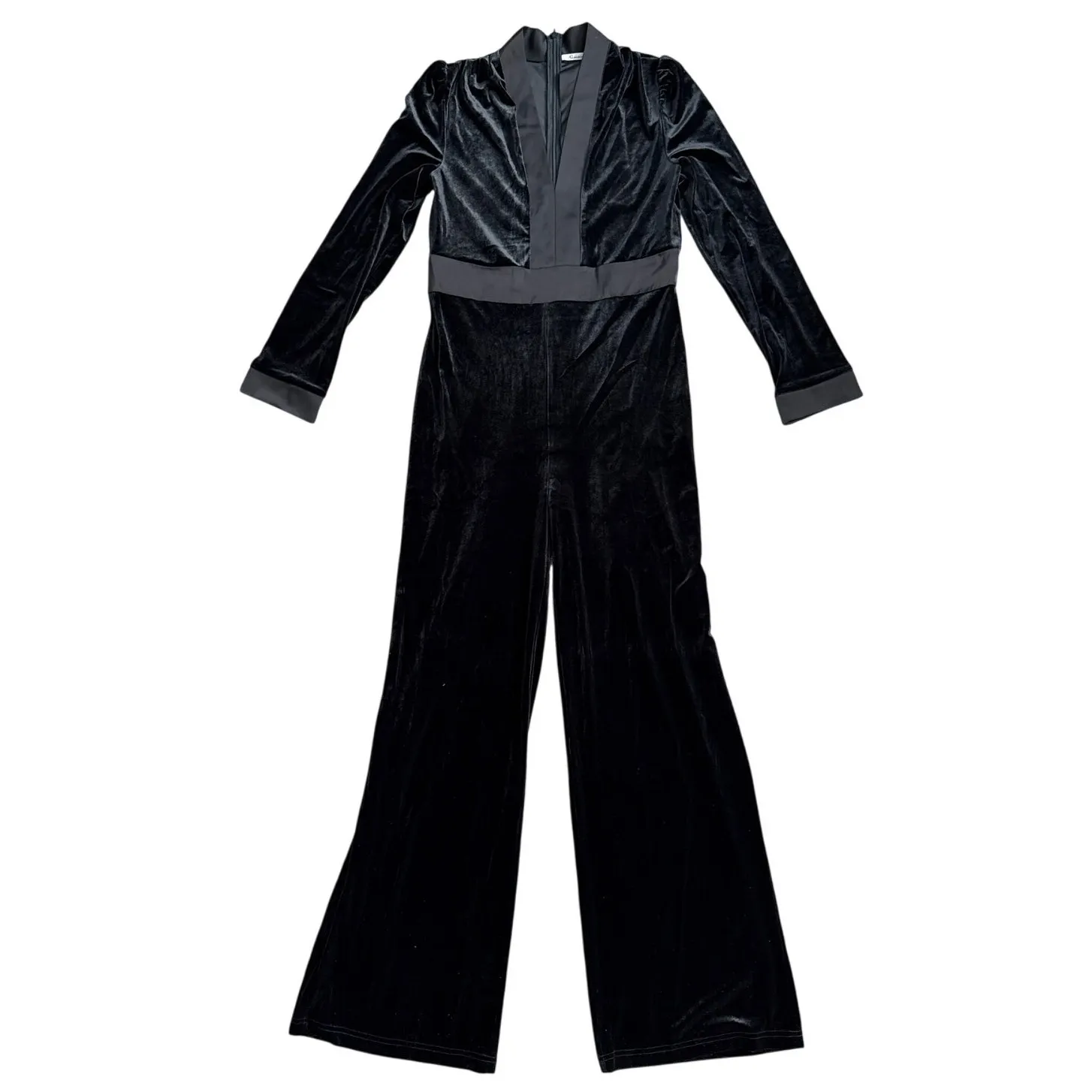 AmyEnjoyLife Black Velvet‎ High Waist Wide Leg Jumpsuit Size Large - Image 8