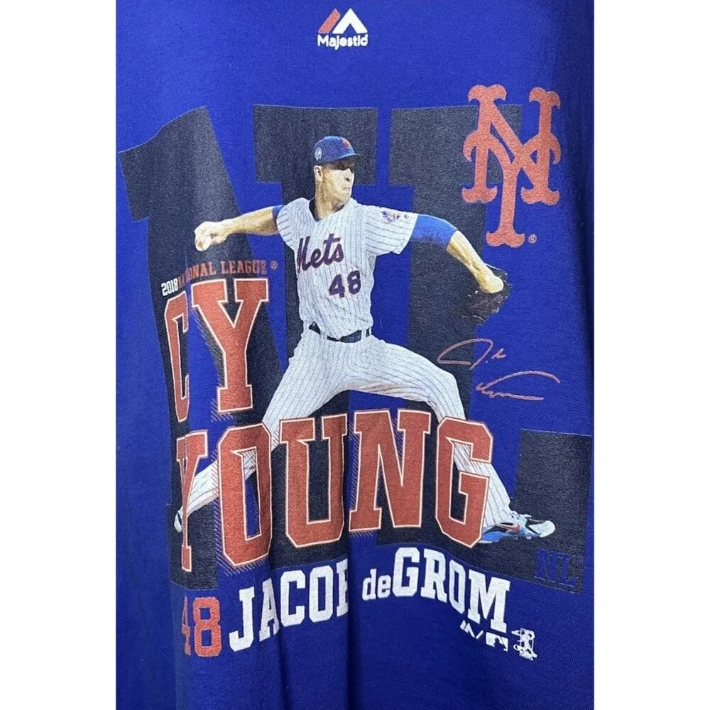 Jason DeGrom NY Mets 2018 Cy Young Award Winner V Neck Tee Womens Large - Image 3