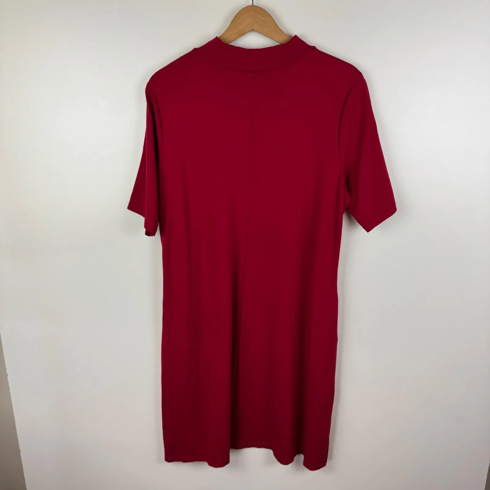 Susan Graver Everyday Mock Neck Short Liquid Knit Dress Large Red Stretch Comfy - Image 3
