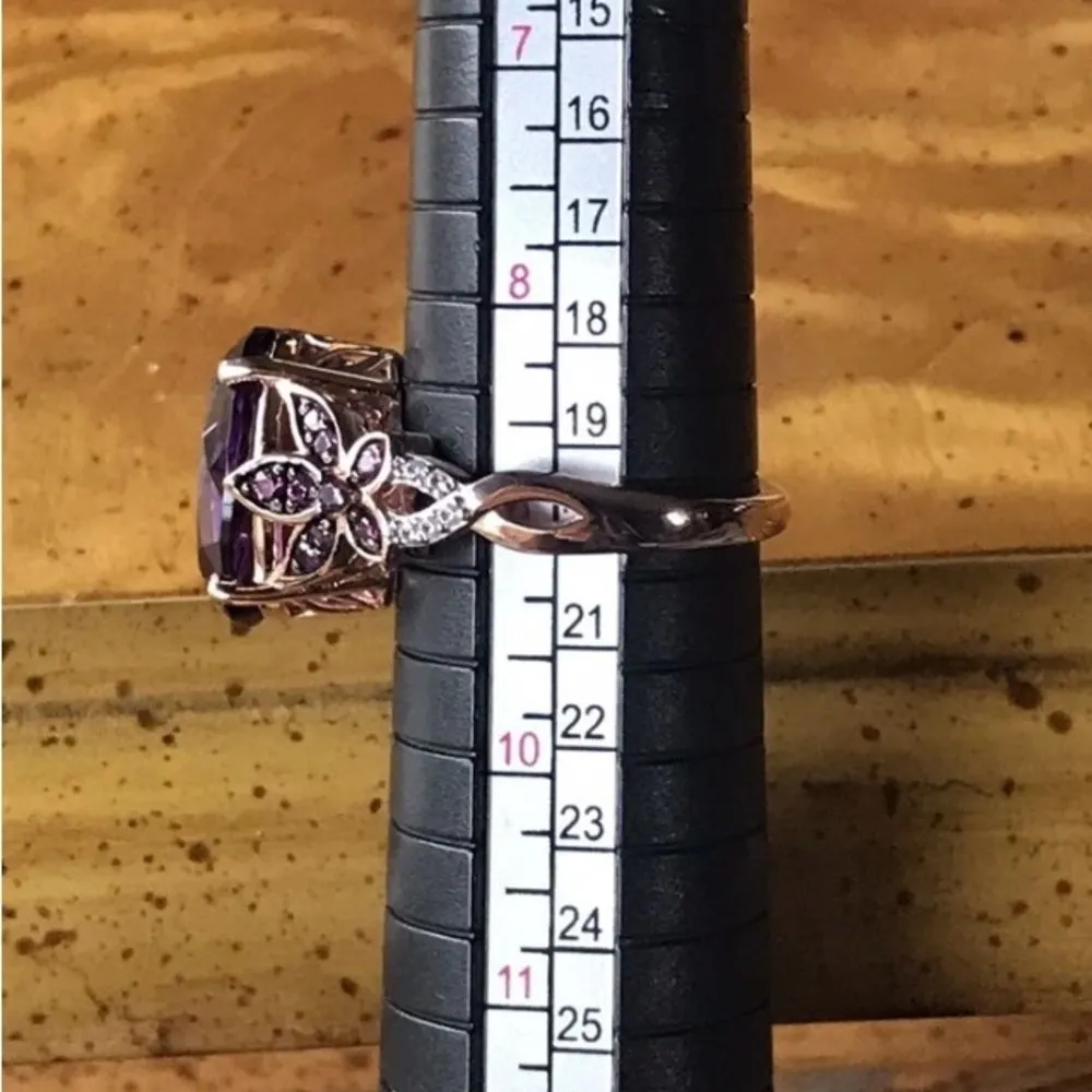 Natural African Amethyst Sterling Silver Cocktail Ring Size 9 Purple - Image 5