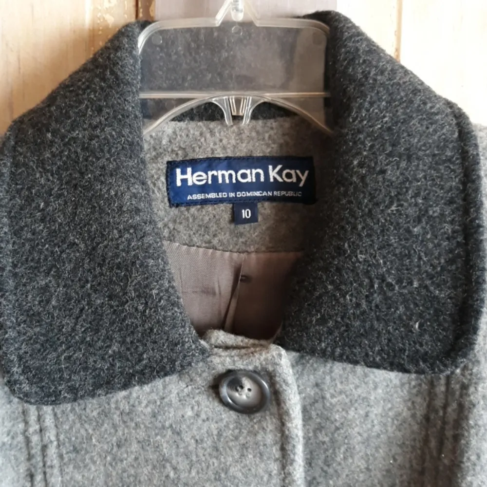 Vintage Herman Kay Gray Wool Blend Coat Size 10 - Image 2