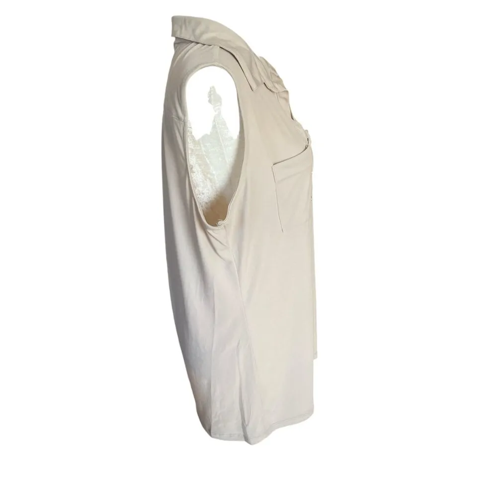 New York & Company stretch women's size L cream collared sleeveless blouse top - Image 3