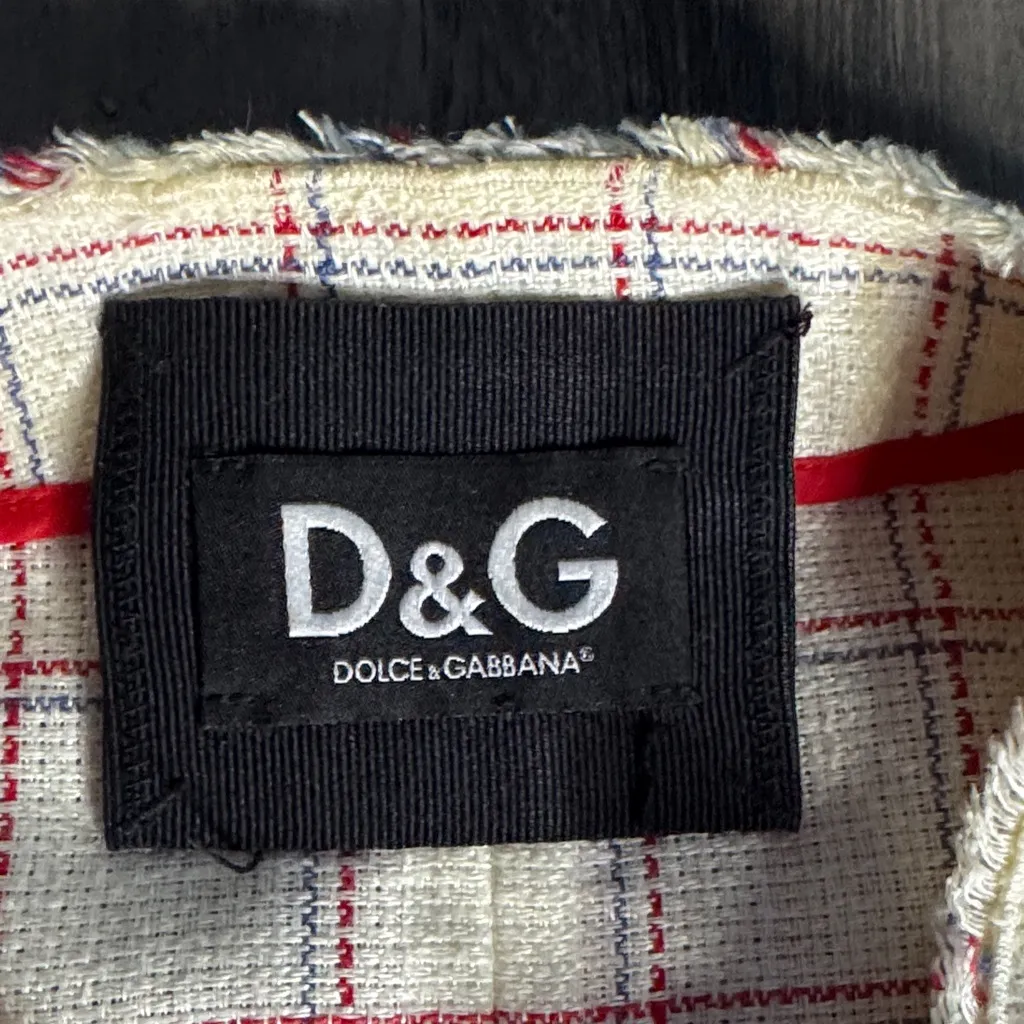 Dolce & Gabanna Women's Cream and Red Plaid 100% Linen Blazer - Image 2