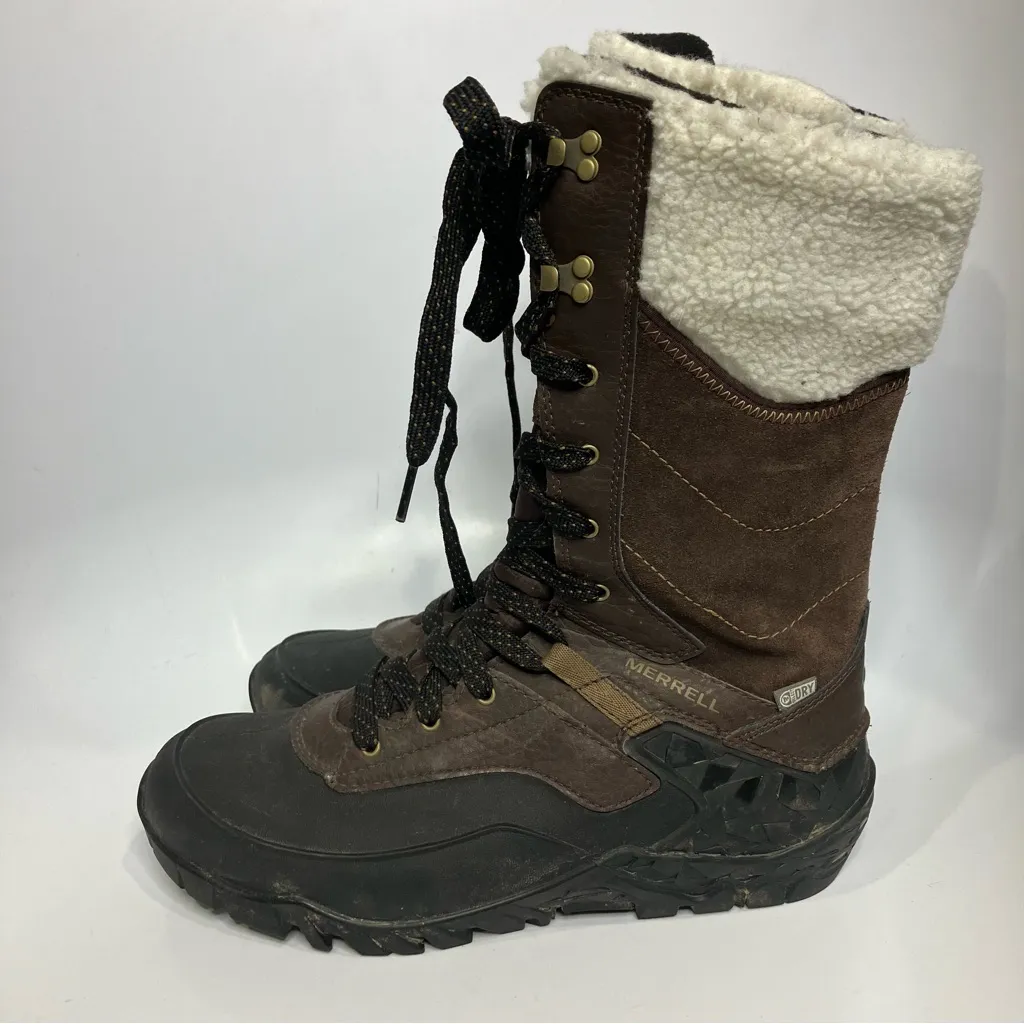 Merrell aurora tall ice plus waterproof winter boots brown black womens size 7.5 - Image 2