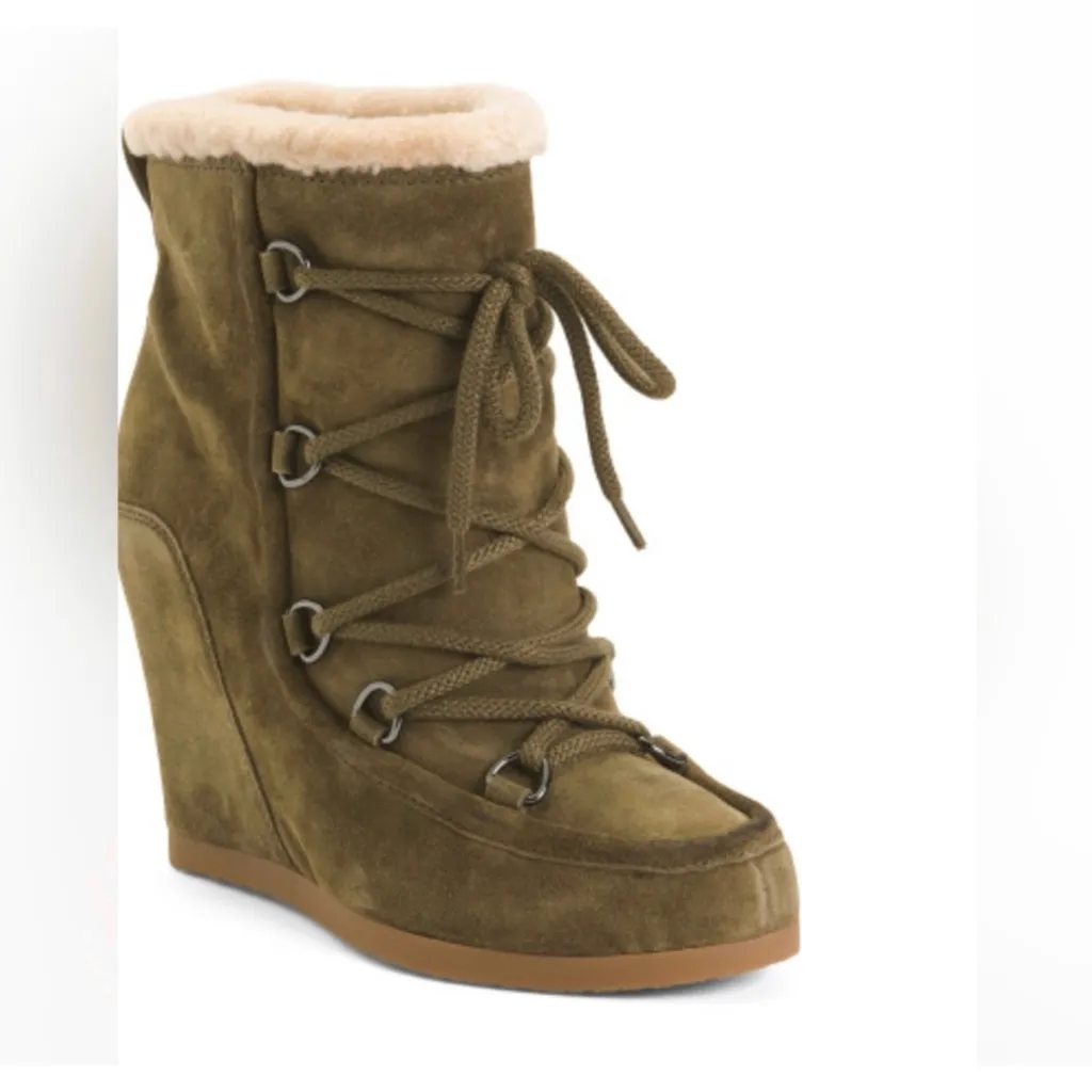 VERONICA BEARD Elfred Suede Shearling Lace-Up Booties NEW - Image 3