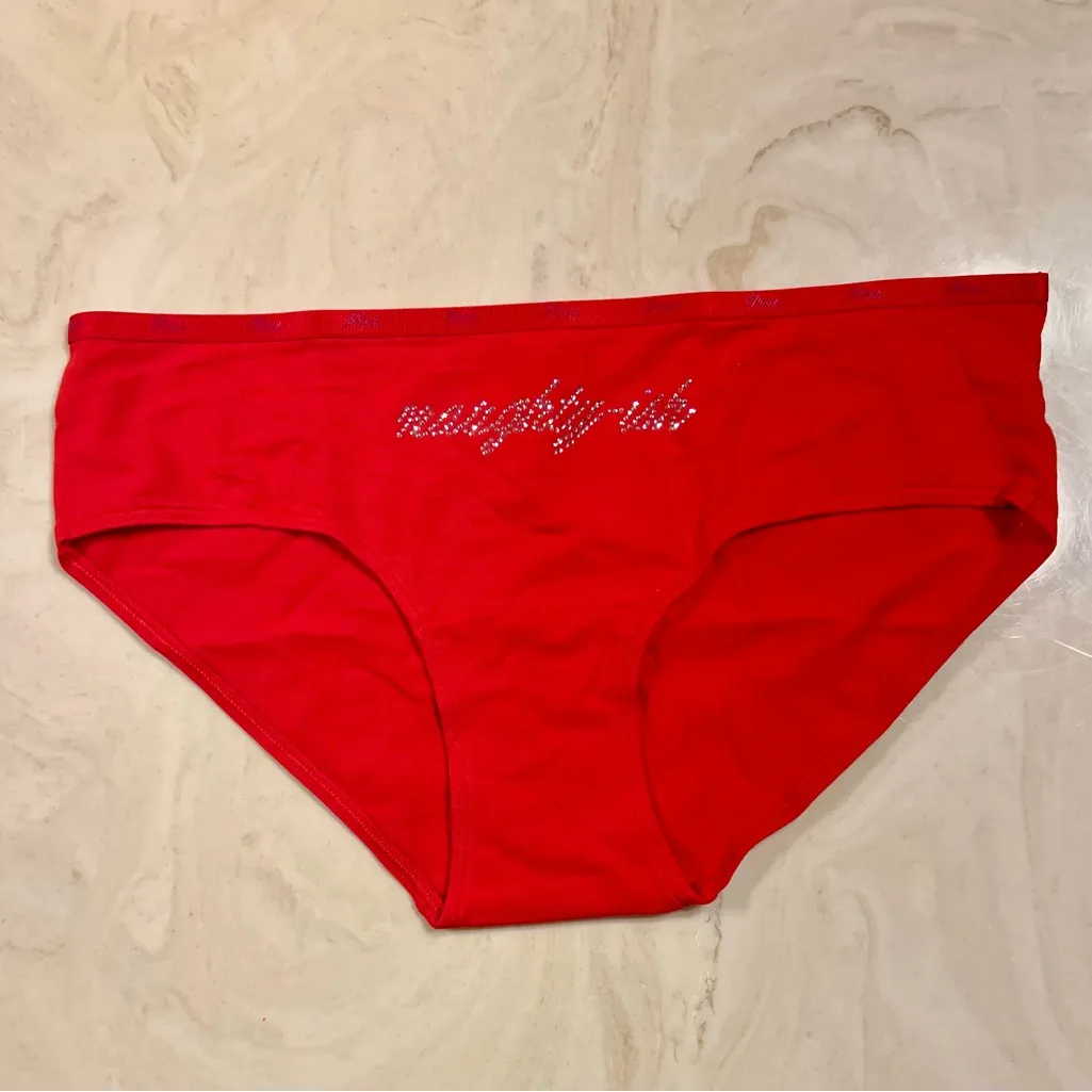 PINK VICTORIA’S SECRET Cotton Dorm Bralette Hipster Panties Red  “naughty-ish” L - Image 5