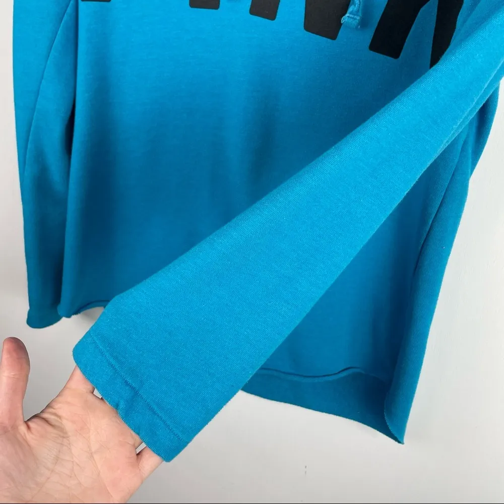 PINK Victoria’s Secret Blue V Cutout Pullover Hoodie Sz Small Raw Hem Oversized - Image 6