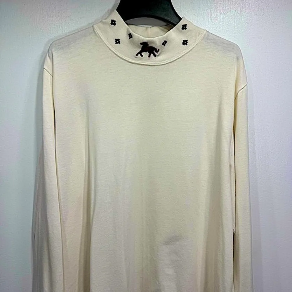 Vintage Cream Mock Turtleneck with Embroidered Horse CJ Banks Size 2X Equestrian - Image 2