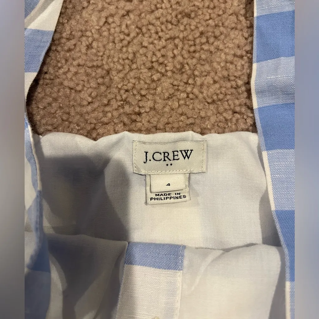 J. CREW Gingham Print Linen Blend Button Down Boho Dress - Image 8