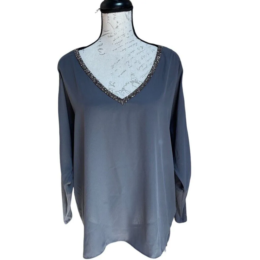 Juicy Couture Gray Shoulders Cut outs V-Neck Top with rhinestones Sz L - Image 3