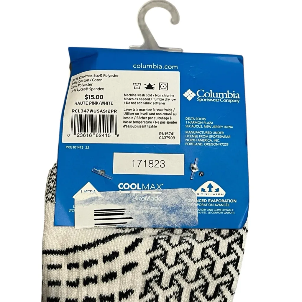 Columbia No Show Socks 2 Pairs Womens Shoe Size 4-10 Cushioned Fuchsia White NWT - Image 2