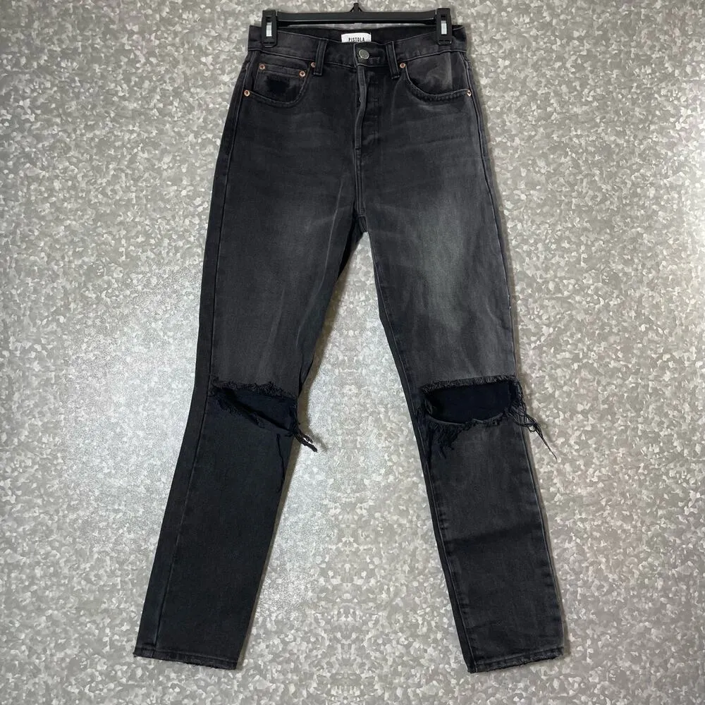 Pistola Black Keaton Distressed Ripped Straight Leg Jeans - Size 25 - High Waist - Image 2