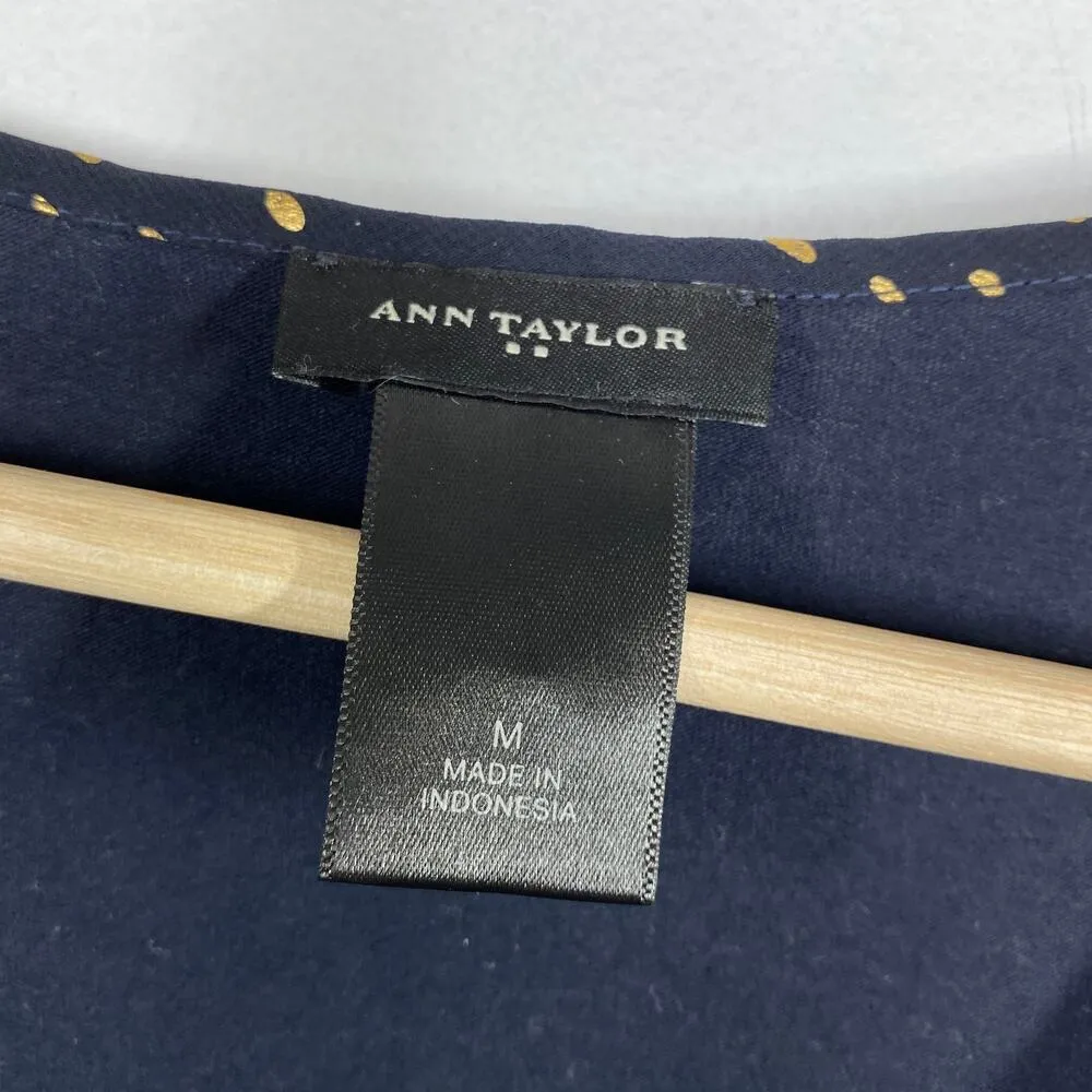 Ann Taylor Blouse Women Medium Blue Polka Dot Sleeveless Office Career Work - Image 5