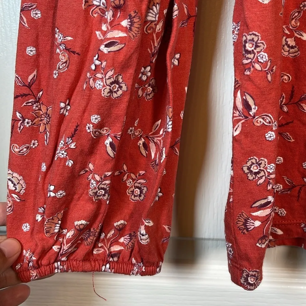 Lucky Brand Red Long Sleeve Square Neck Blouse Shirt Size Large EUC #0534-OC - Image 6