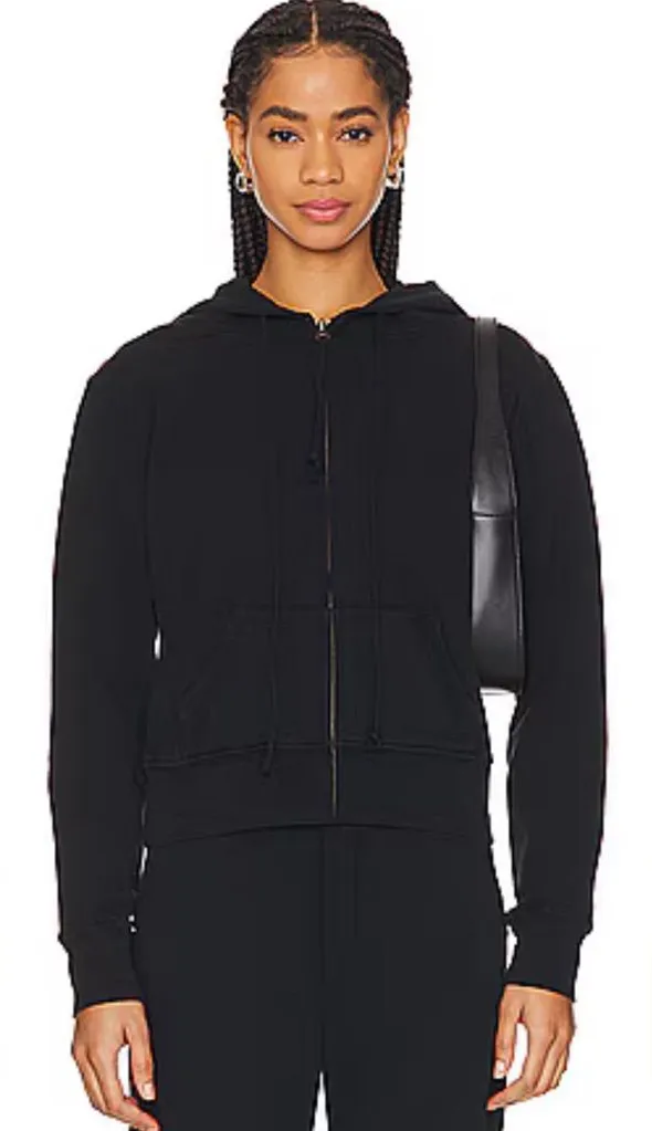 Monrow Supersoft Fleece Girlfriend Zip Up Cropped Hoody Black EUC Size XS - Image 1