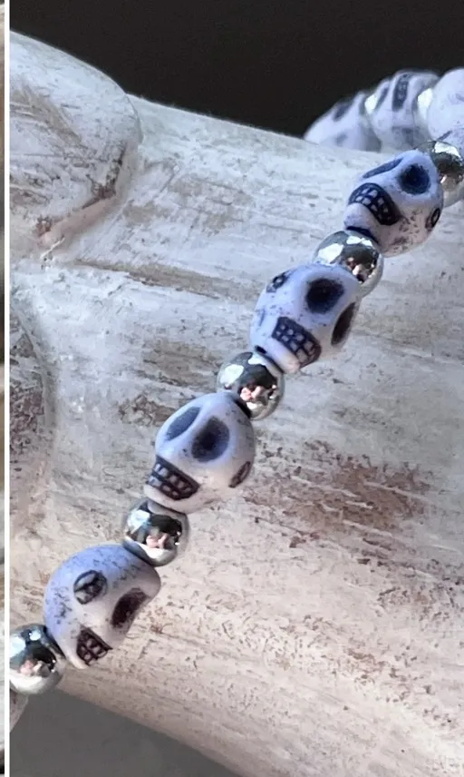 Dainty Tiny Skull Bracelet Earring Set Whimsigoth Bundle Green - Image 2