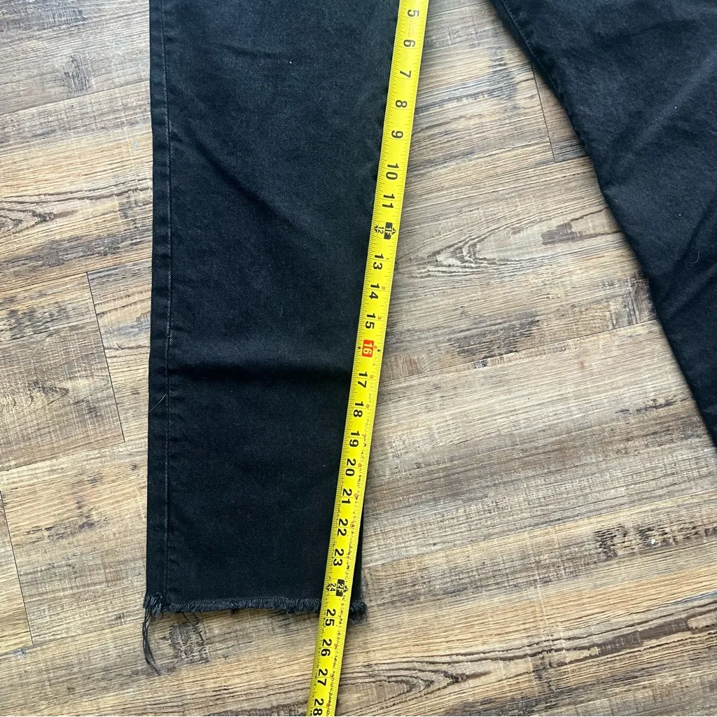 MNG Havana Women’s Black High Rise Straight Leg Button Fly Jeans Frayed Hem Sz 4 - Image 5
