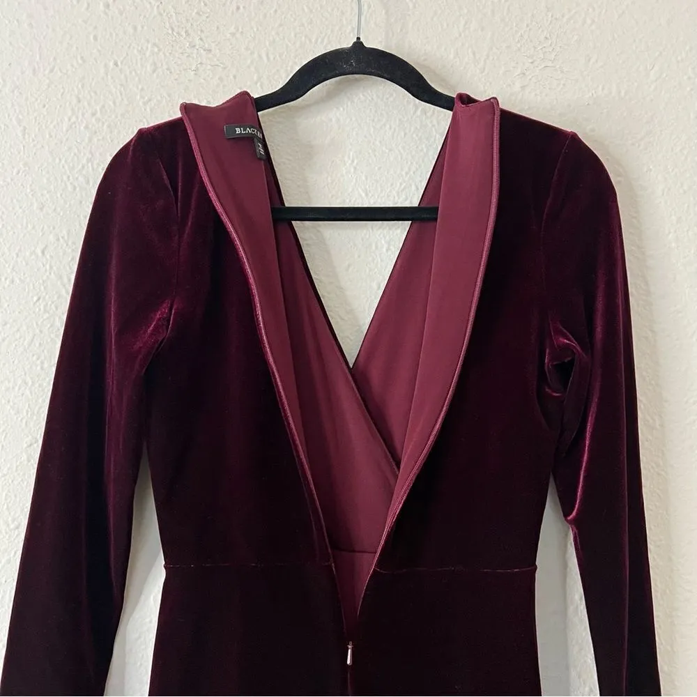 BLACK HALO l Maroon Velvet Long Sleeve V Neck Mini Cocktail Bodycon Dress Size 0 - Image 9