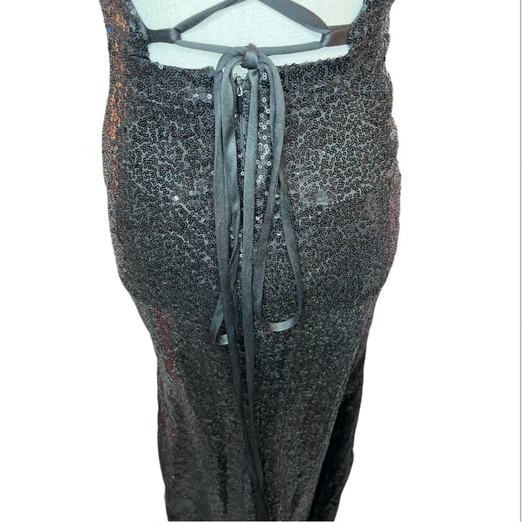 Black Sequin Evening Gown sleeveless prom formal whimsi goth chic Size 0 - Image 8