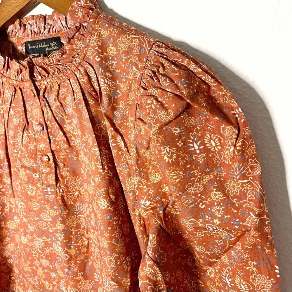 House of Harlow 1960 Floral Ruffle Neck long sleeve Top size M NWT - Image 5