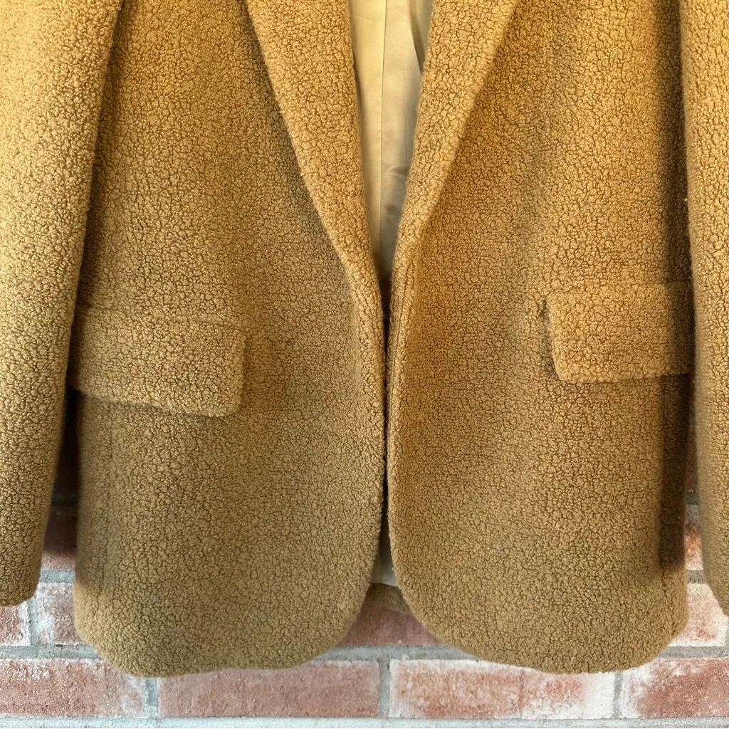 Theory Boucle Teddy Blazer Jacket Coat Wool Blend Women’s 0 XS Winter Fleece Tan - Image 5
