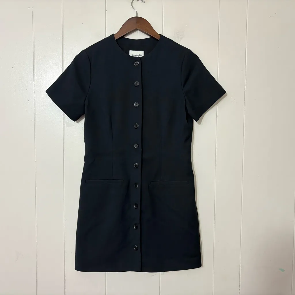 Abercrombie & Fitch Mara High-Neck Button Front Mini Dress Black NWT Size S - Image 2