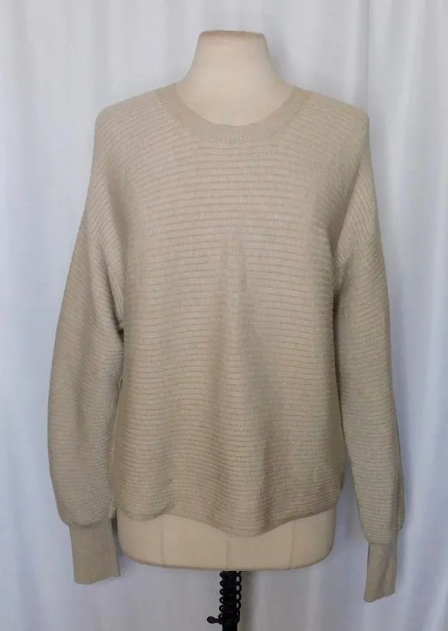 Good American  Ribbed Crewneck Sweater Pullover Oatmeal Heathered Tan 3 Large - Image 2
