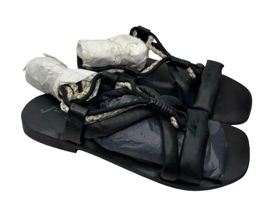 Free People Leather Wrap Sandal in Black and Cream 36.5 US 6.5 - Image 2