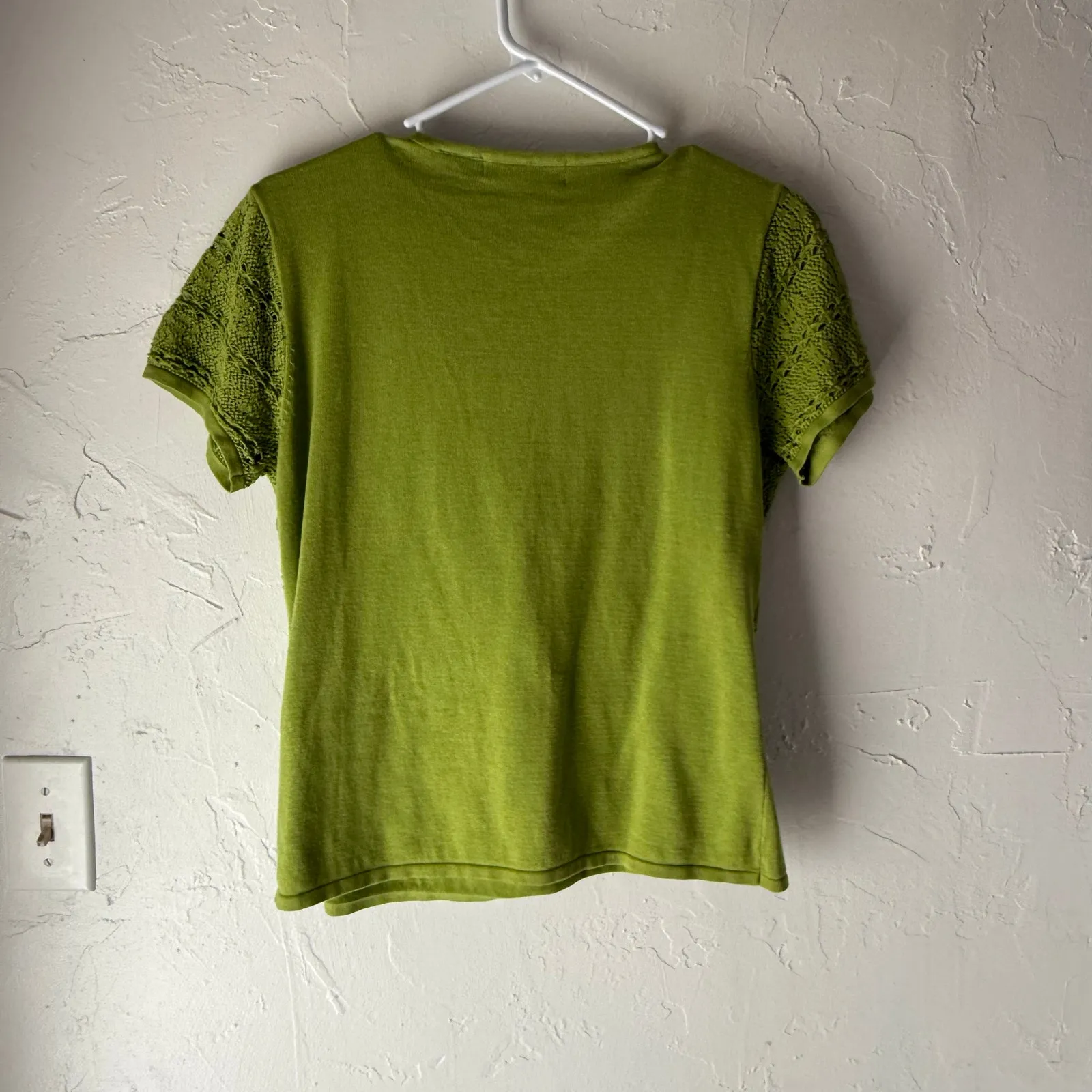 Crystal Kobe Women's Size Large Y2k Green Cotton Crochet Tie‎ Top Cottage - Image 5