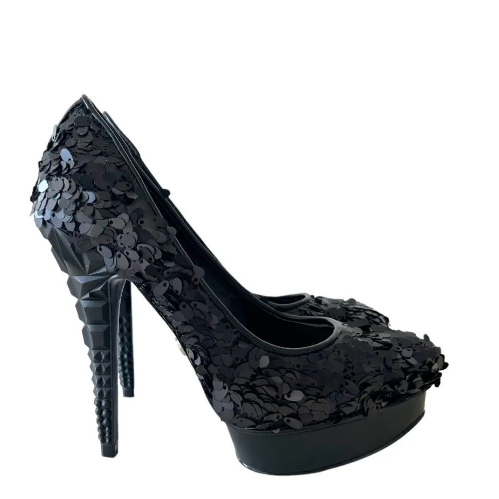 Rachel Rachel Roy Black Keedan Sequin Platform Heels Shoes Size 6 - Image 2