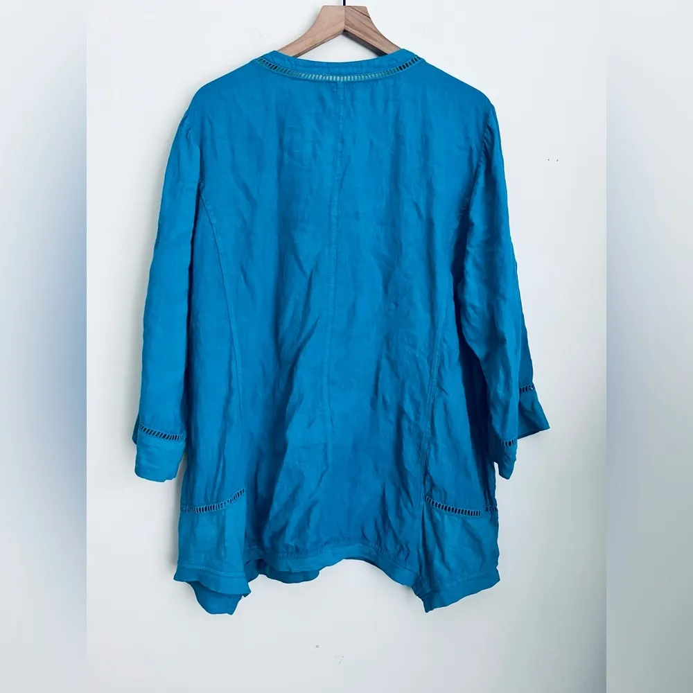 Soft Surroundings Women Leonie Linen Tunic Top Caribbean Turquoise V Neck 2X - Image 4