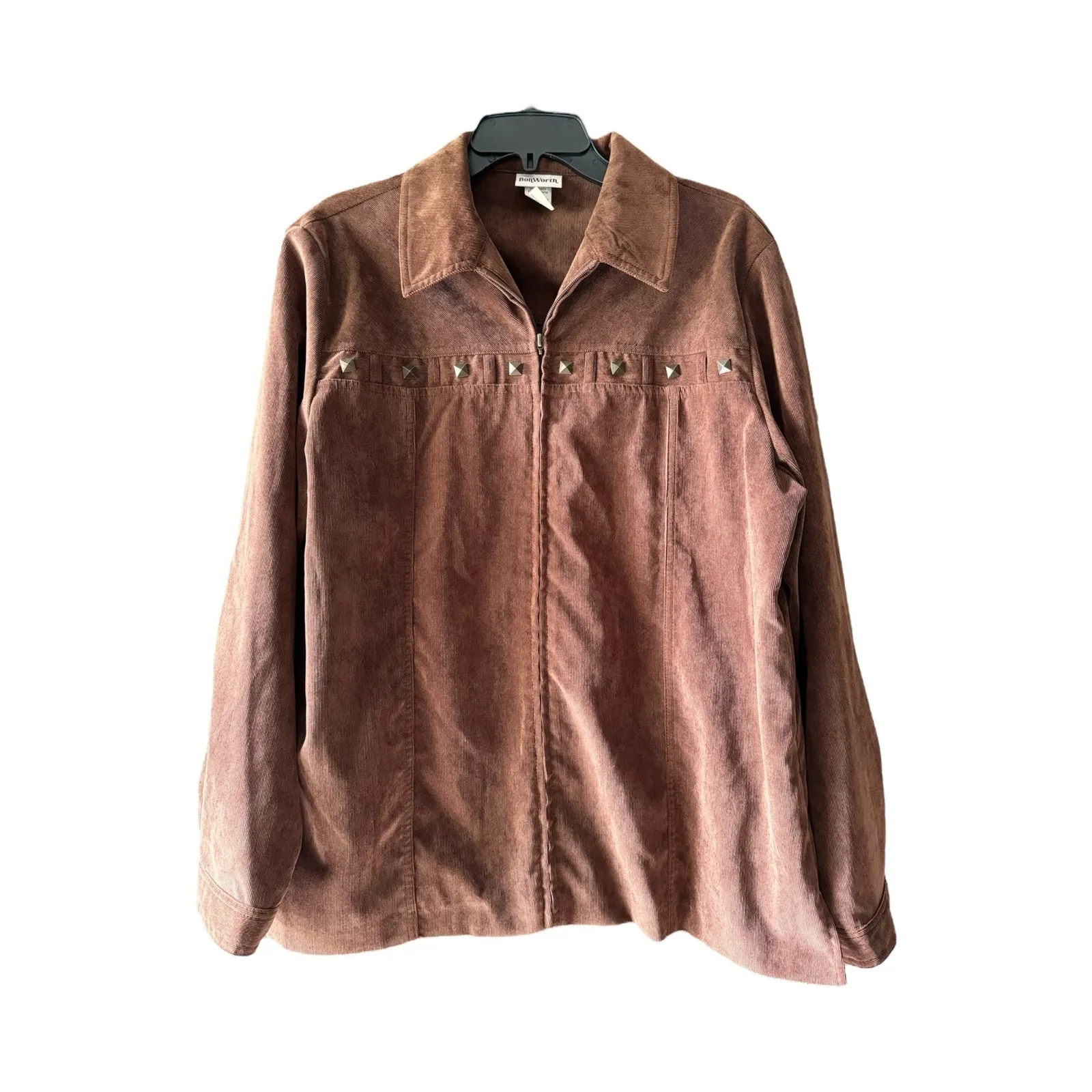 BonWorth Brown Corduroy Studded Western Jacket Zip Front Size Large - Image 3