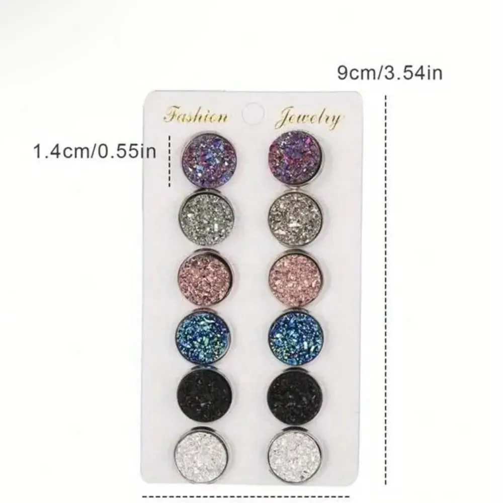Multicolored druzy crystal stud Earrings 6 pairs NWT - Image 3