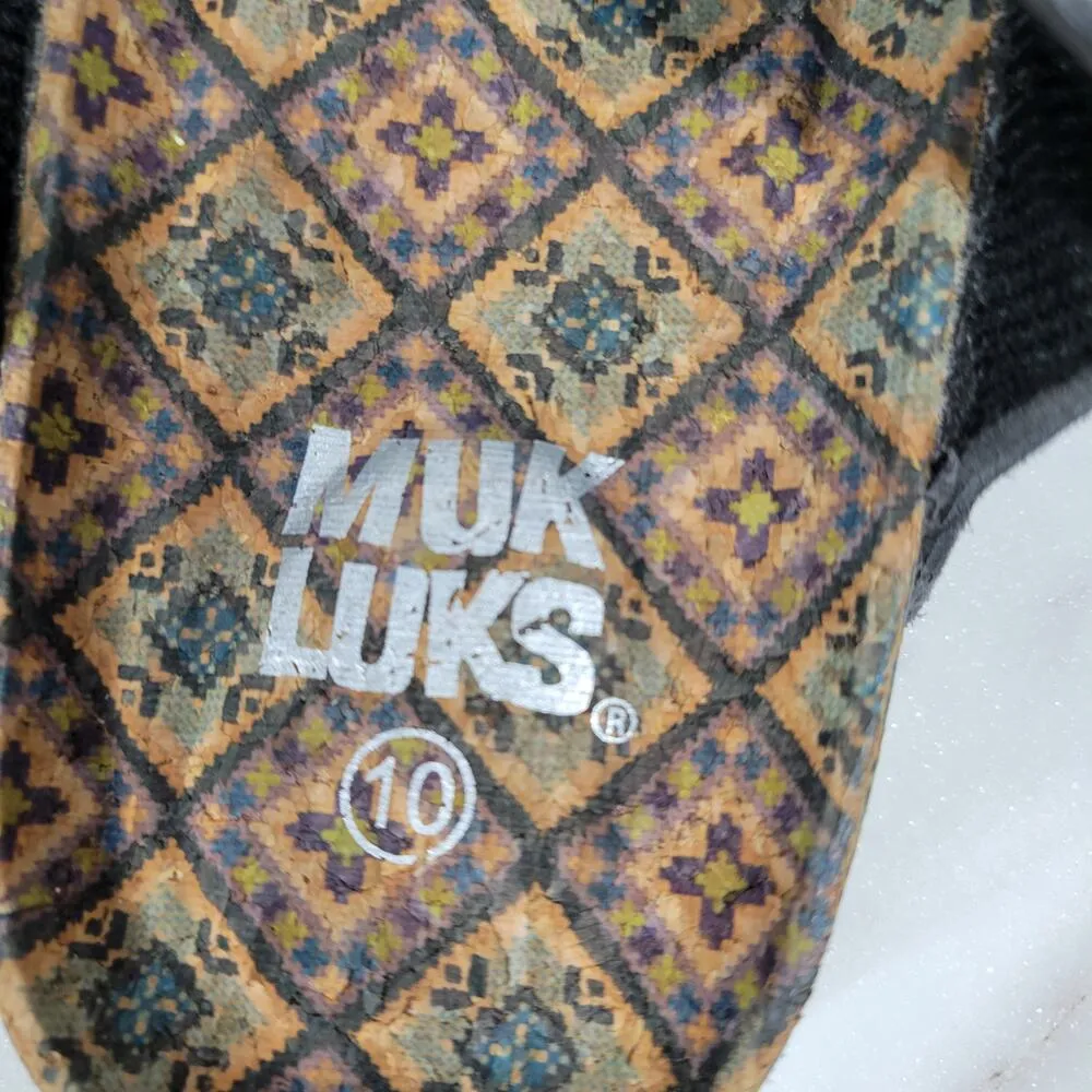 MUK LUKS Marsha Thong Sandals Womens 10 Black Braided Cow Leather Slip On Buckle - Image 7