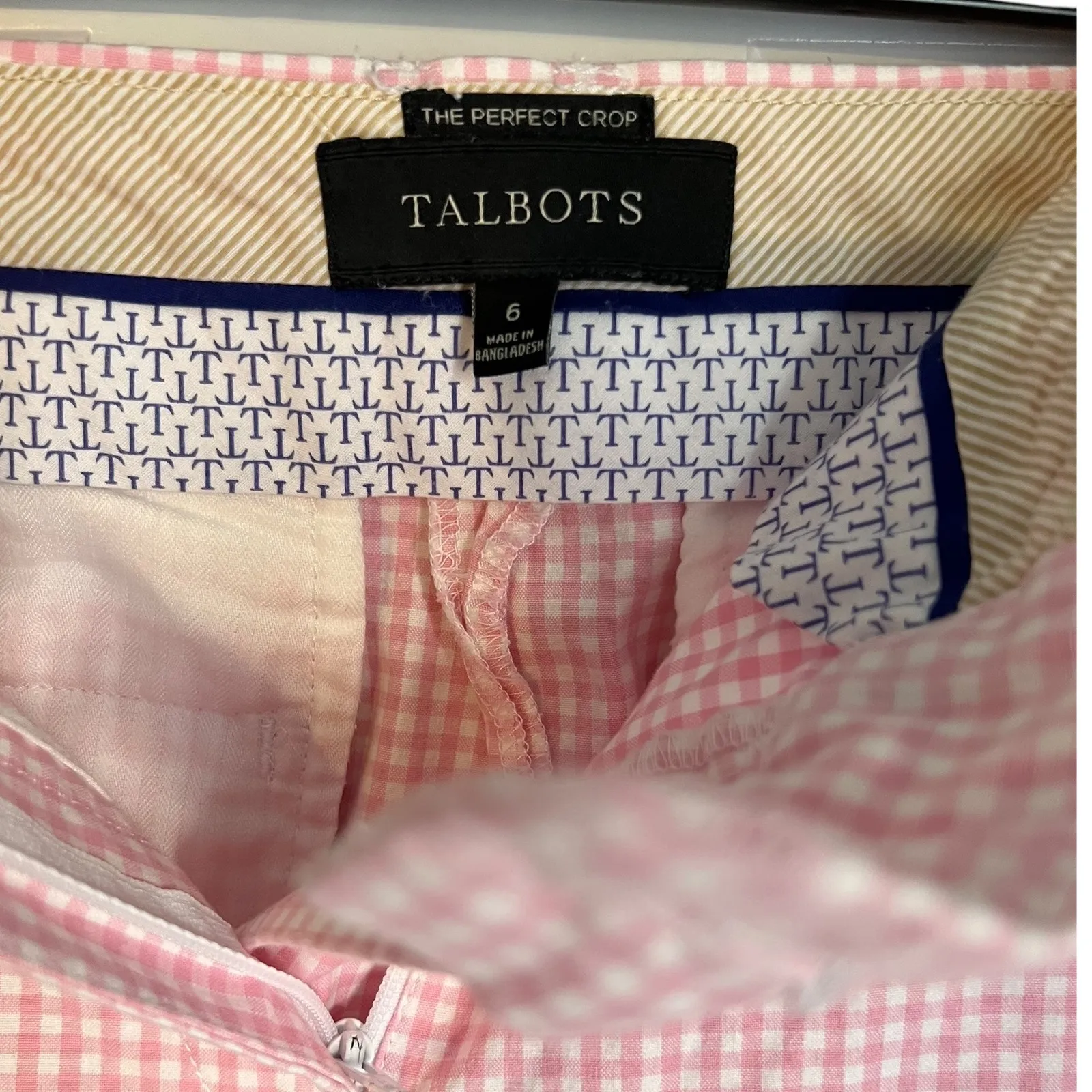 Talbots The Perfect Crop Pink White Gingham Pants Size 6 - Image 5