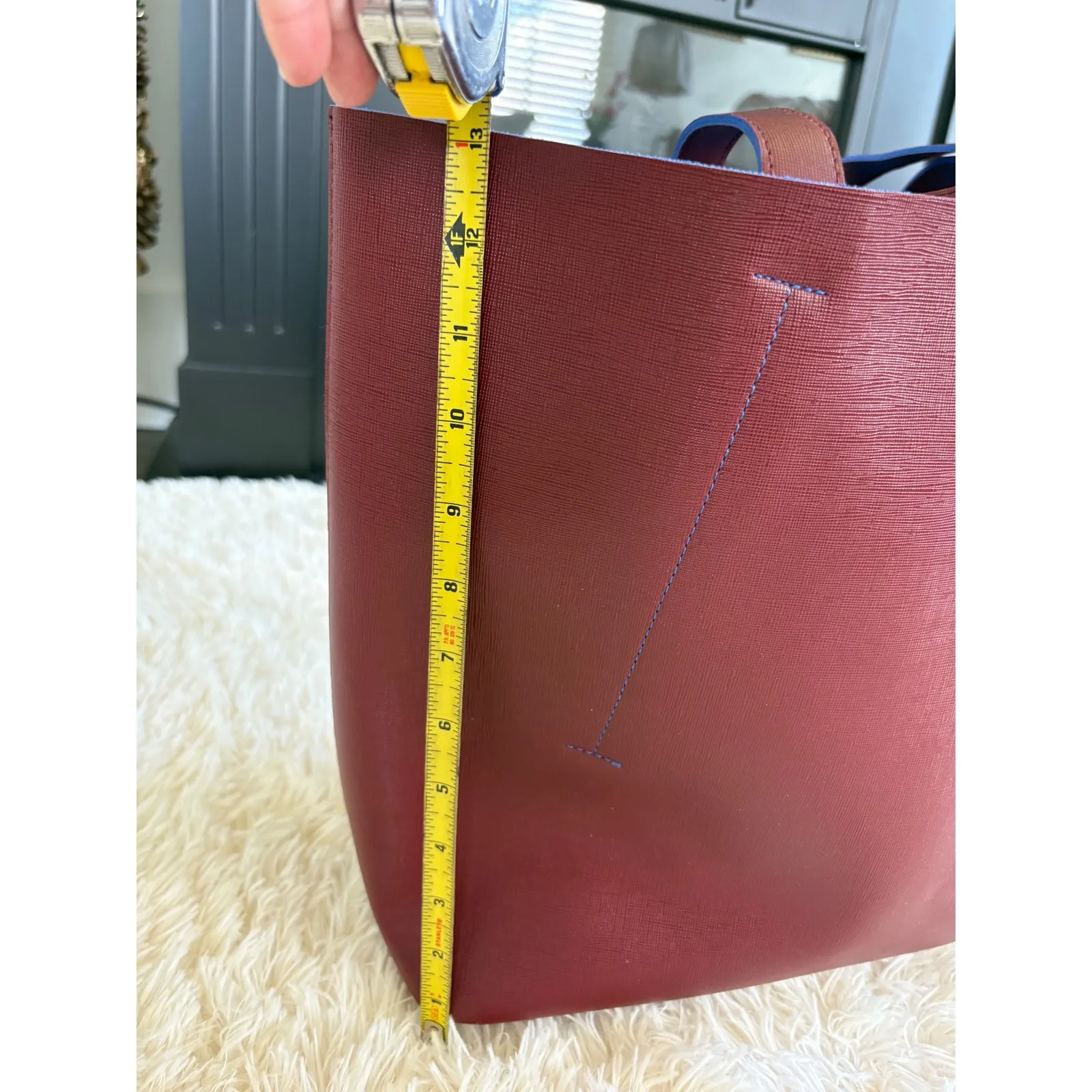 Oscar de la Renta Reversible Tote Bag Maroon Red Blue Shopper Carryall Purse - Image 5