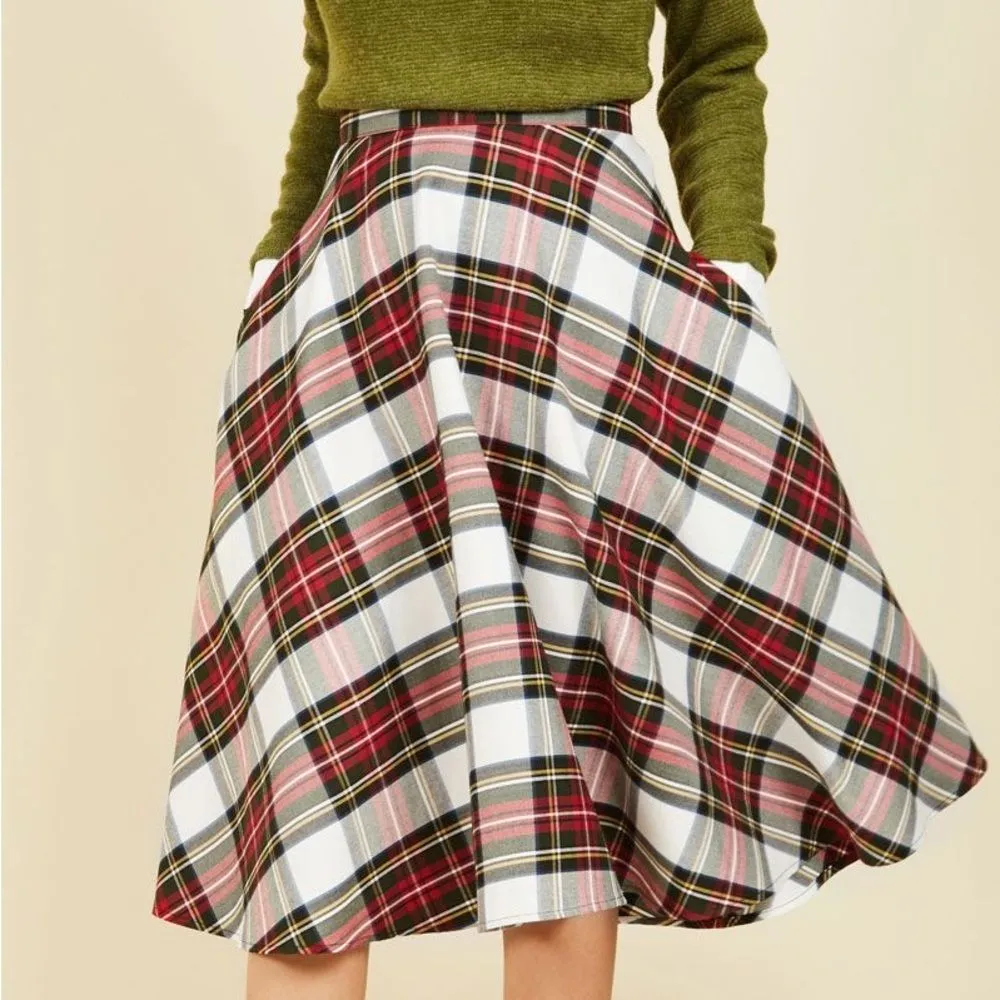 Hell Bunny Vixen Plaid Midi Skirt Red Green Tartan Swing Circle Skirt Size Small - Image 4