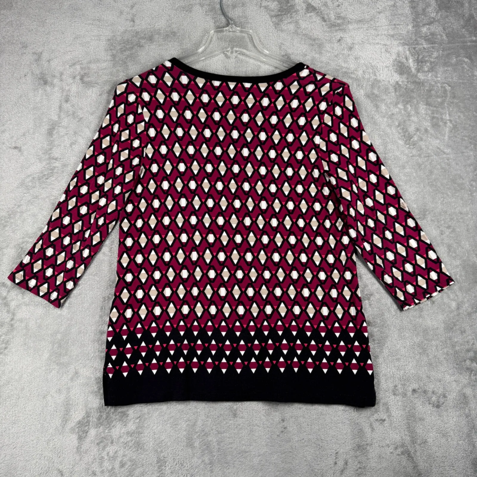 Chicos Shirt Geometric Print Top 3/4 Sleeve V-Neck Blouse Diamond Pattern Size M - Image 3