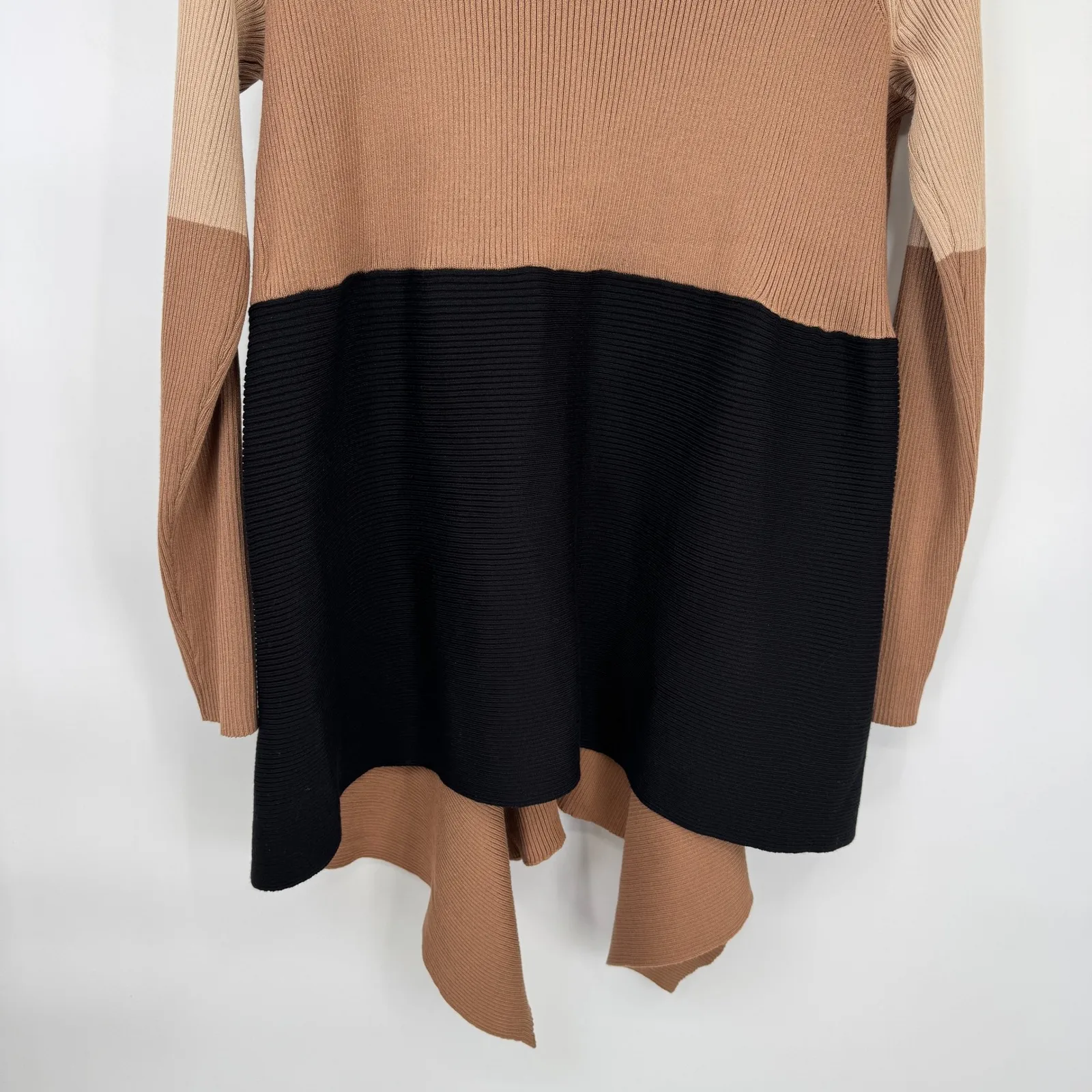 Magaschoni Colorblock Open Front Cardigan Sweater XL Brown Black NEW - Image 11