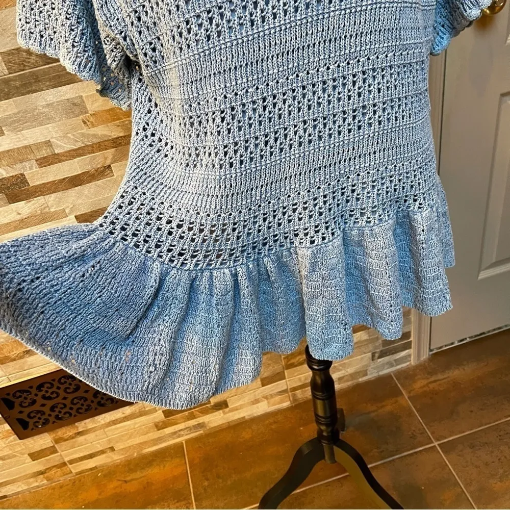 FREE PEOPLE - Sistine Crochet Knit Oversized Mini Dress Indigo Blue Sz XS - Image 7