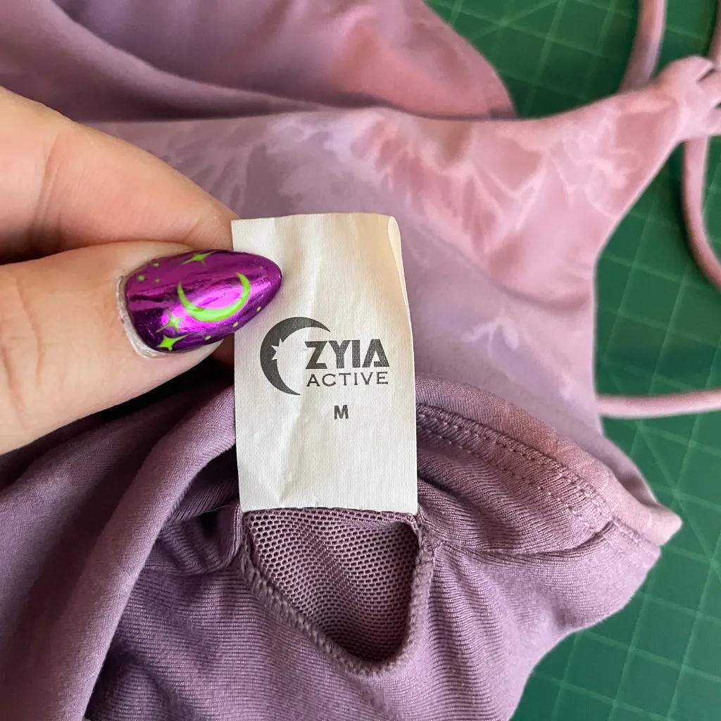 Zyia Active Women M Lilac Lavender Purple Floral Double Strap Sports Bra Padded - Image 7