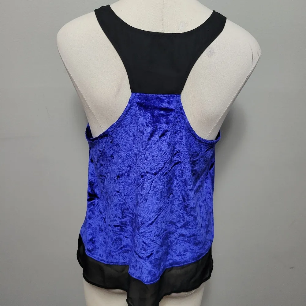 Mudd royal blue velvet chiffon trim tank size large - Image 5