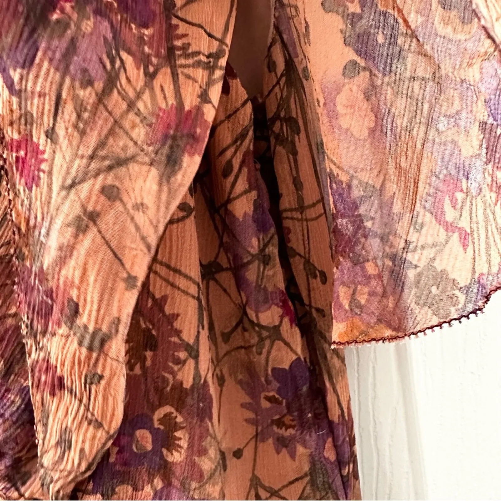 Sundance Silk Elysian Garden Orange Tan Wildflower Floral Print Ruffle Dress 10 - Image 10