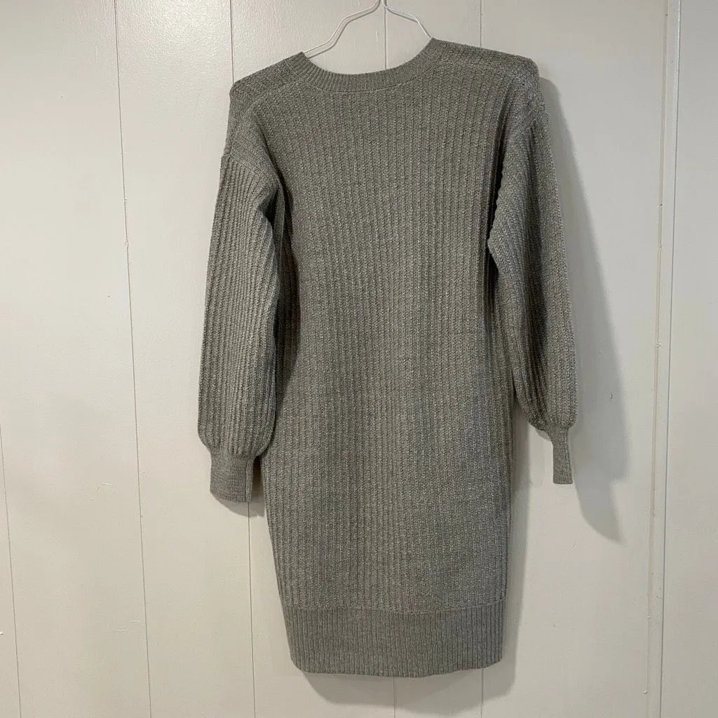 Nine West Jeans Ribbed Sweater Dress Light Olive Heather V Neck Size Small NWT - Image 3