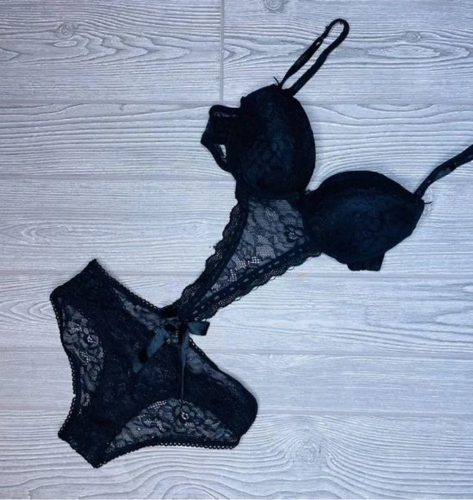 Prime Valentina black lace sheer bodysuit lingerie Teddie with bows small - Image 2